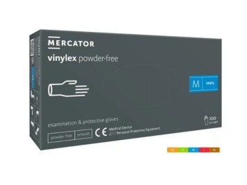 MERCATOR vinylex powder free 100 szt. rękawice diagnostyczne i ochronne, winylowe, bezpudrowe, transparentne