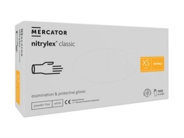 MERCATOR nitrylex classic white 100 szt. rękawice diagnostyczne i ochronne, nitrylowe, bezpudrowe, białe
